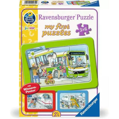 Ravensburger Kinderpuzzle 6 Teile Unterwegs mit Bus, Bahn und Flugzeug