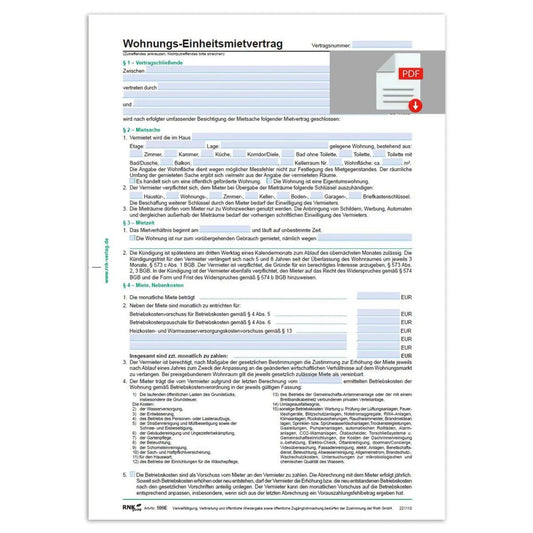 RNK Verlag Mietverträge, gefalzt A4, Wohnungs-Einheitsmietvertrag