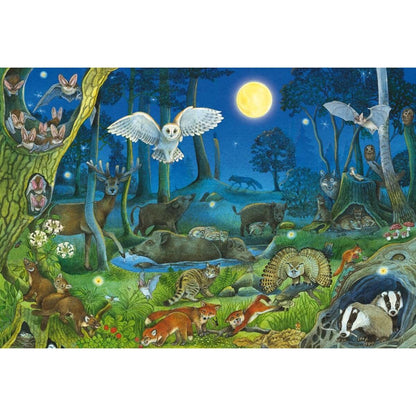Schmidt Spiele Puzzle - Tiere nachts im Wald, 100 Teile, Eco-Friendly, Gras Kinderpuzzle