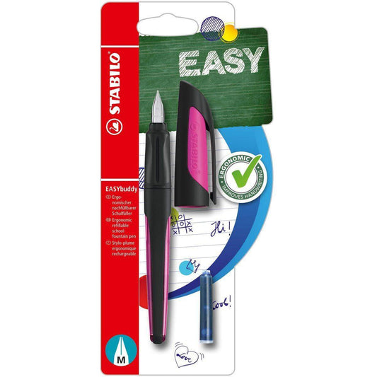 Schulfüller mit Standard-Feder M - STABILO EASYbuddy in schwarz/magenta - Schreibfarbe blau (löschbar) - Einzelstift - inklusive Patrone