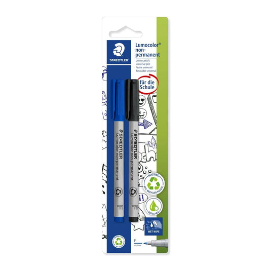 STAEDTLER® Lumocolor® non-permanent pen 316 Universalstift F, Blisterkarte mit 2 Stiften, Linienbreite F, ca. 0,6 mm