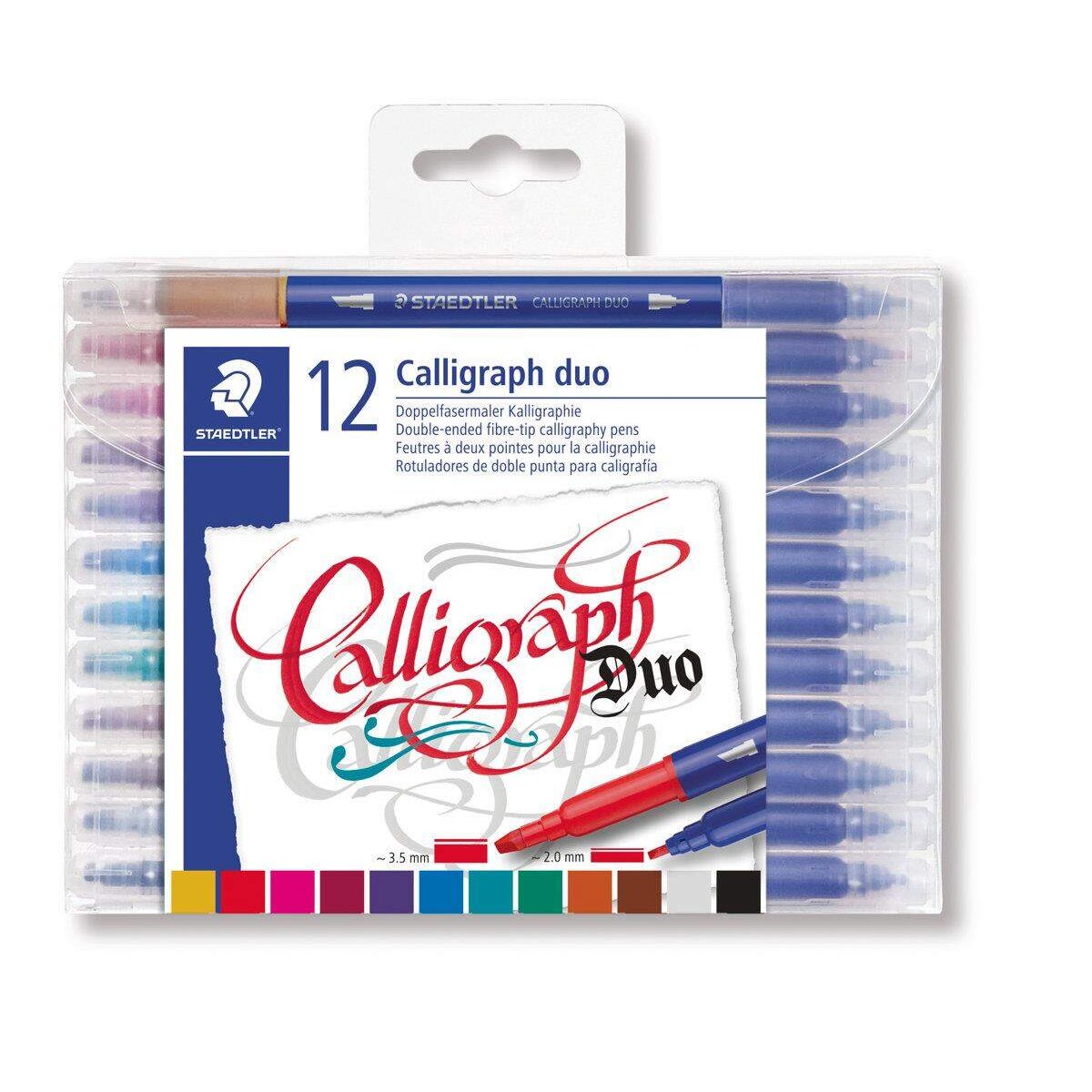 STAEDTLER® 3005 Doppelfasermaler Kalligraphie, Etui mit 12 Doppelfasermalern Kalligraphie in sortierten Farben