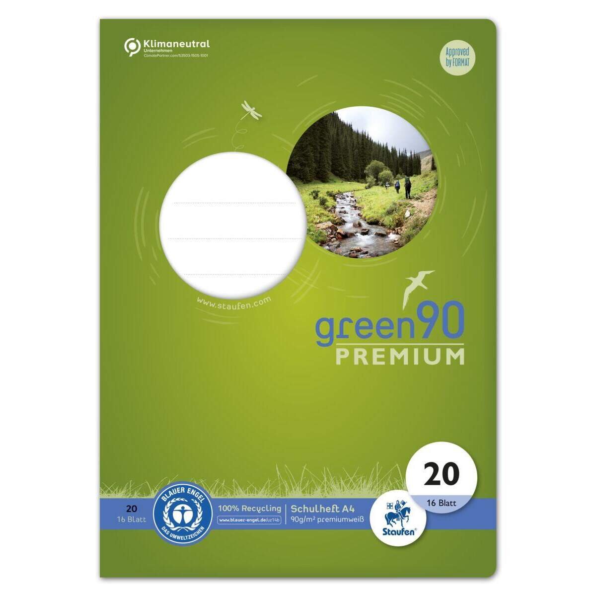 Staufen Green Schulheft Lin20 A4 16 Blatt 90g/qm blanko