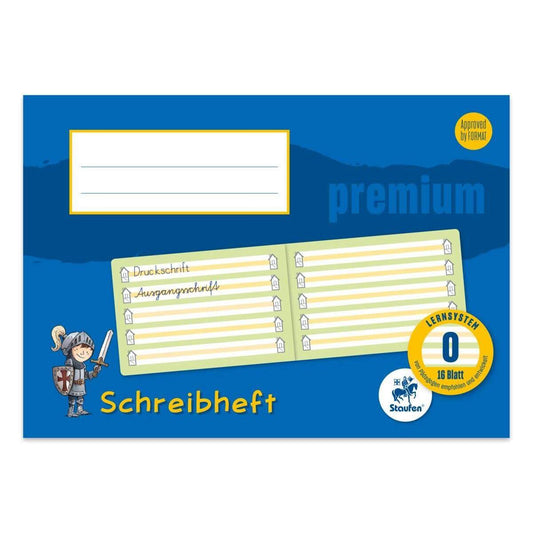 Staufen Premium Schreiblernheft Lin0 A5 quer 16 Blatt 90g/qm mit farbiger Mittelzeile