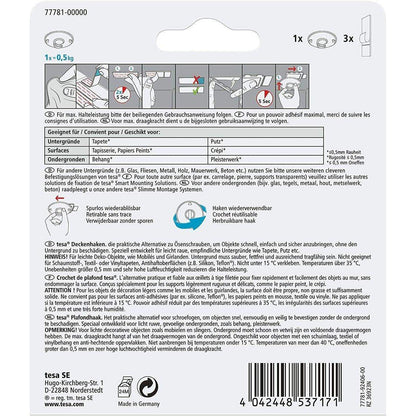 tesa powertstrips Deckenhaken Tapete & Putz für bis zu 0,5 kg