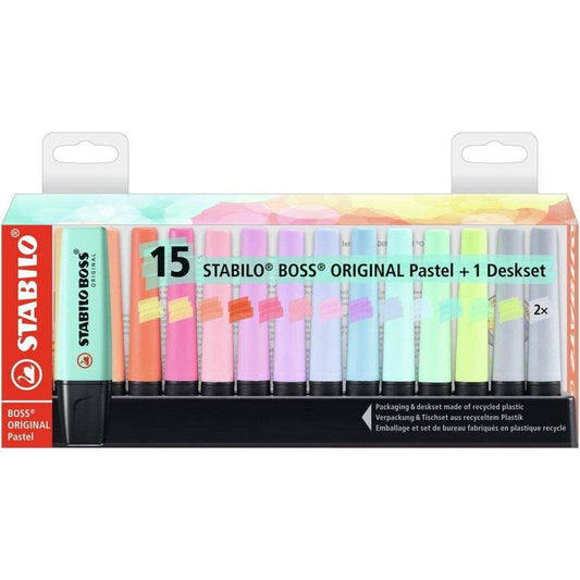 Textmarker - STABILO BOSS ORIGINAL Pastel - 15er Tischset - mit 14 verschiedenen Farben
