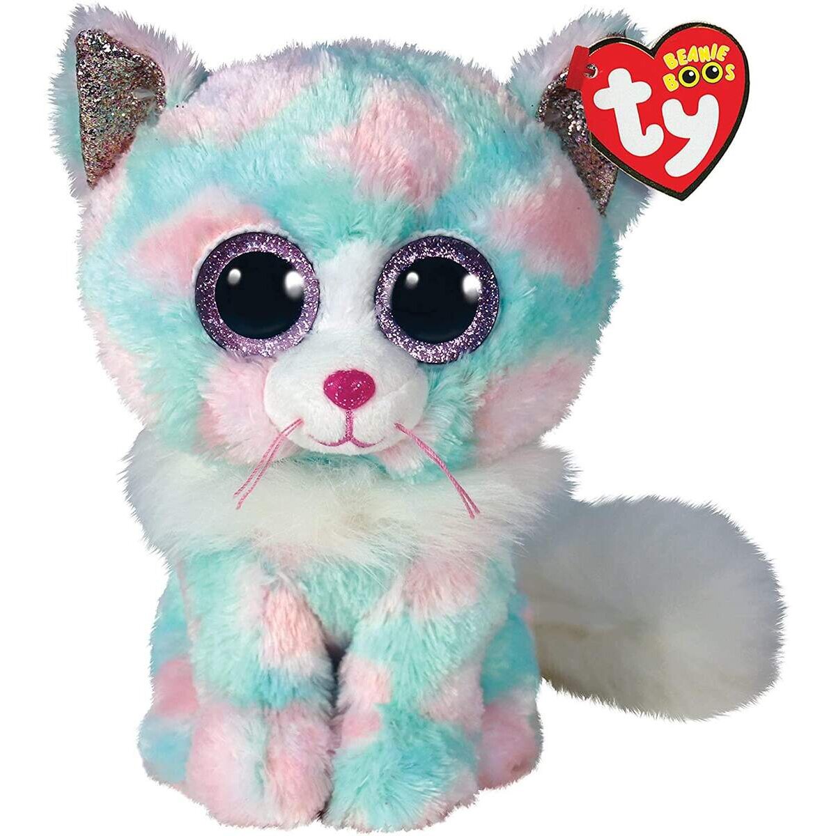 ty Beanie Plüsch Katze Opal, Grün/Rosa, 15 cm