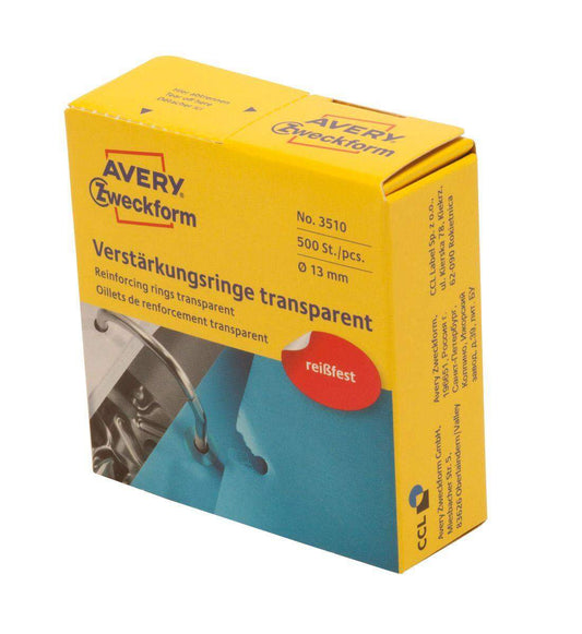 Avery Zweckform 3510 Verstärkungs Ringe Ø 13 mm, 1 Rolle/500 Verstärkungsringe, transparent