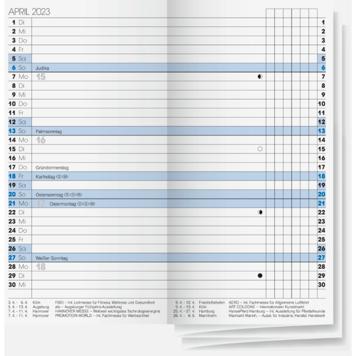 BRUNNEN Faltkalender Kalendereinlage 8x15cm, 2S/1M, 2023