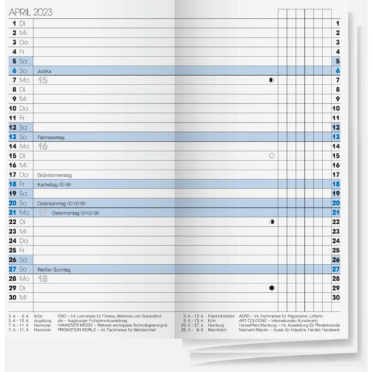 BRUNNEN Faltkalender Kalendereinlage 8x15cm, 2S/1M, 2023