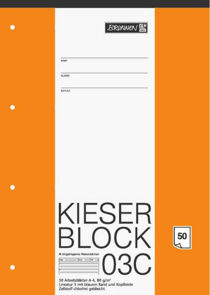 BRUNNEN Kieser-Block A4, 50 Blatt, gelocht, Lineatur 3