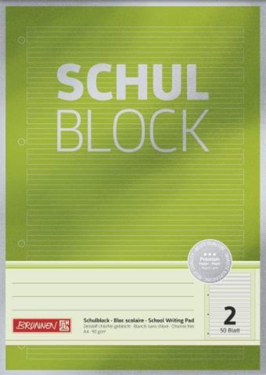 BRUNNEN Schulblock Premium A4, 50 Blatt, Lineatur 2