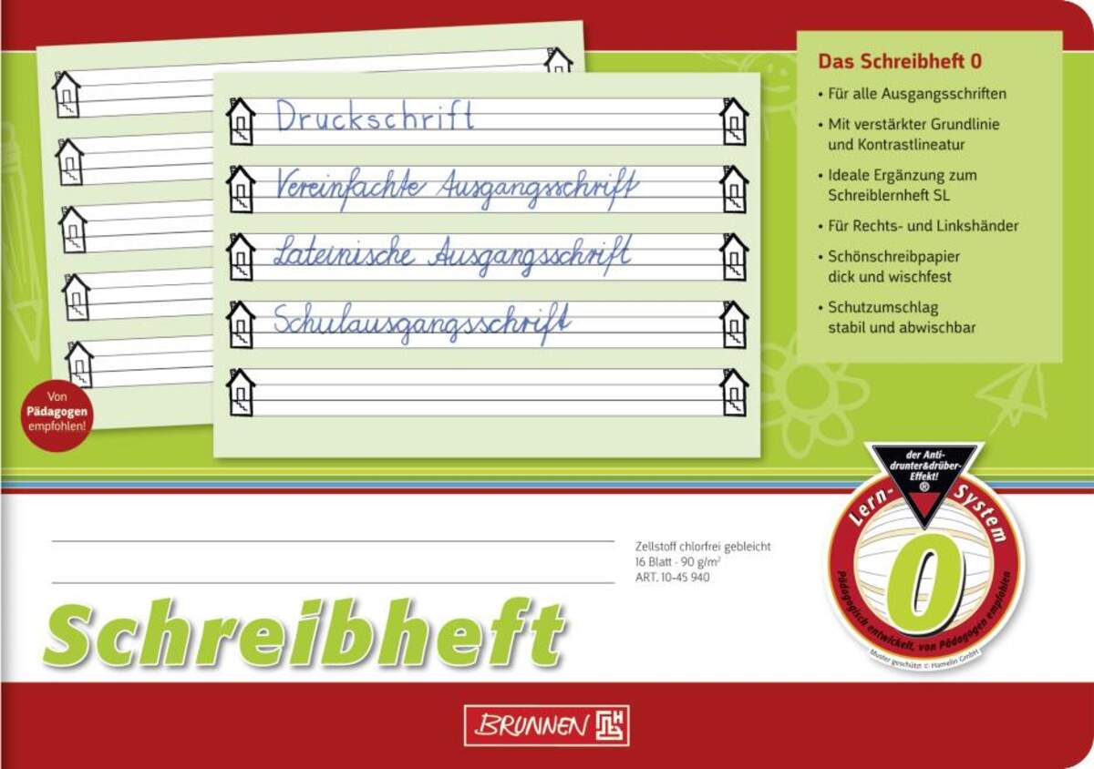 BRUNNEN Schulheft A5 quer, liniert, Lineatur 0, 16 Blatt