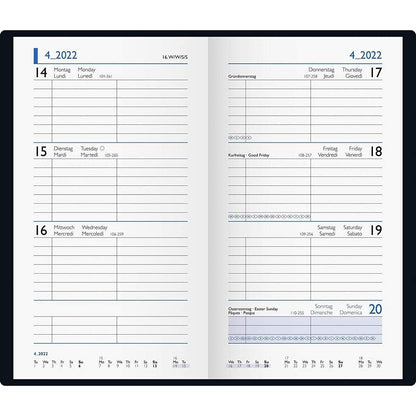 BRUNNEN Taschenkalender Balacron-Einband blau 9x15cm 2S/1W blau. 2022