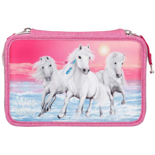 Depesche Miss Melody 3-Fach Federtasche Glitzer Pink