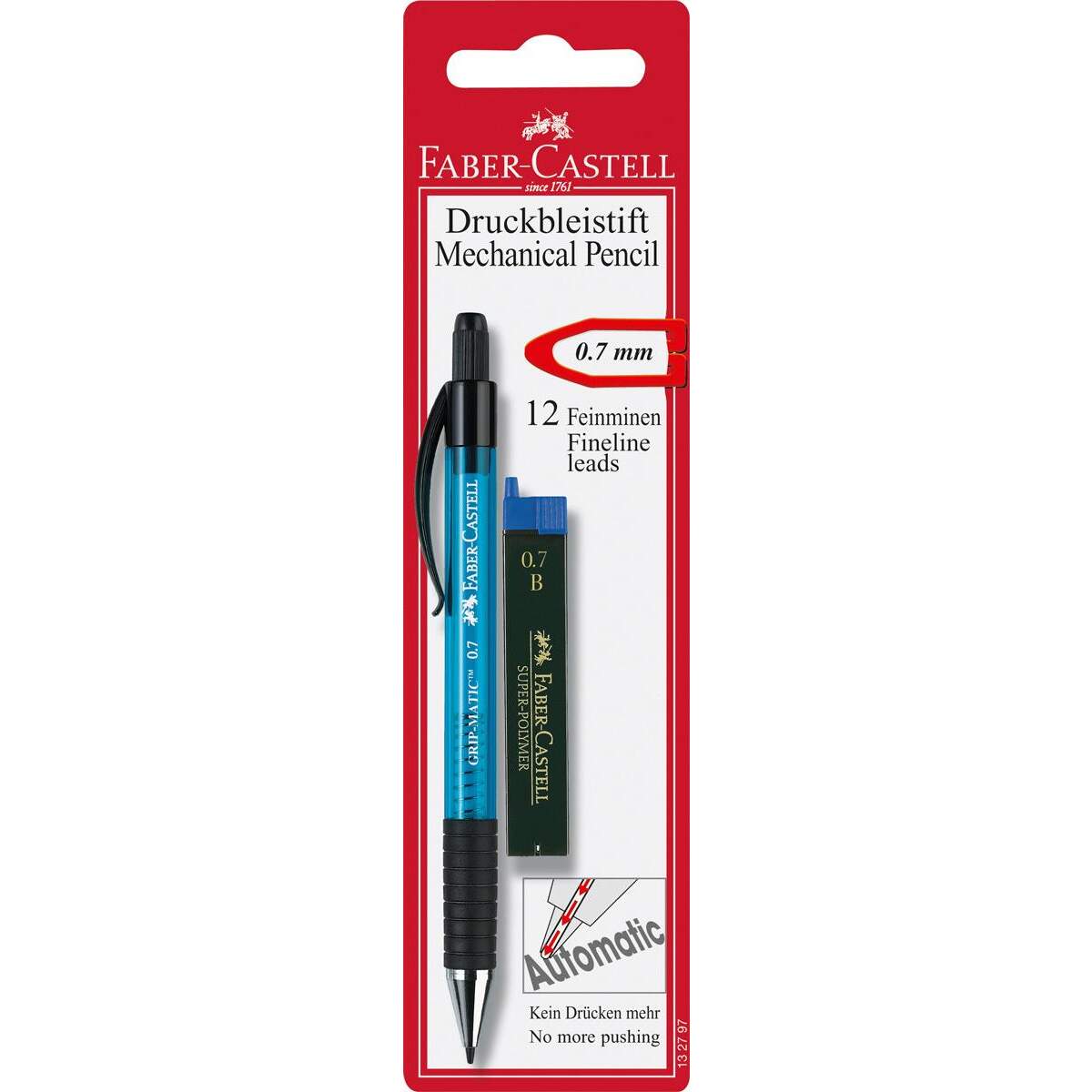 Faber-Castell Druckbleistift Grip Matic, B, 0,7mm, sortiert