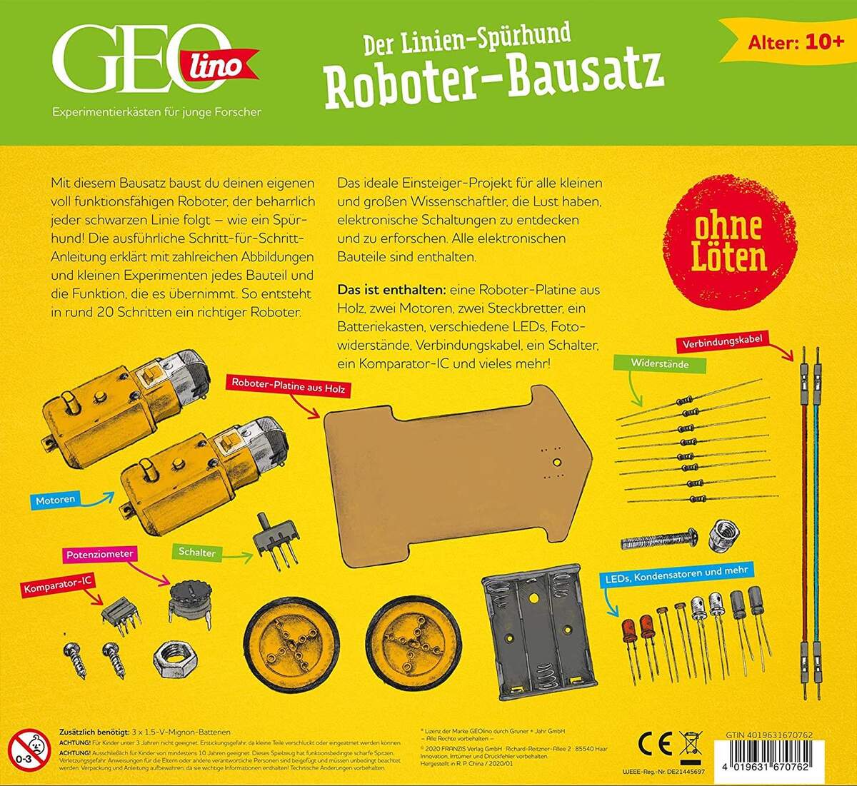 Franzis GEOlino -  Roboter-Bausatz - Linienspürhund - zum Stecken