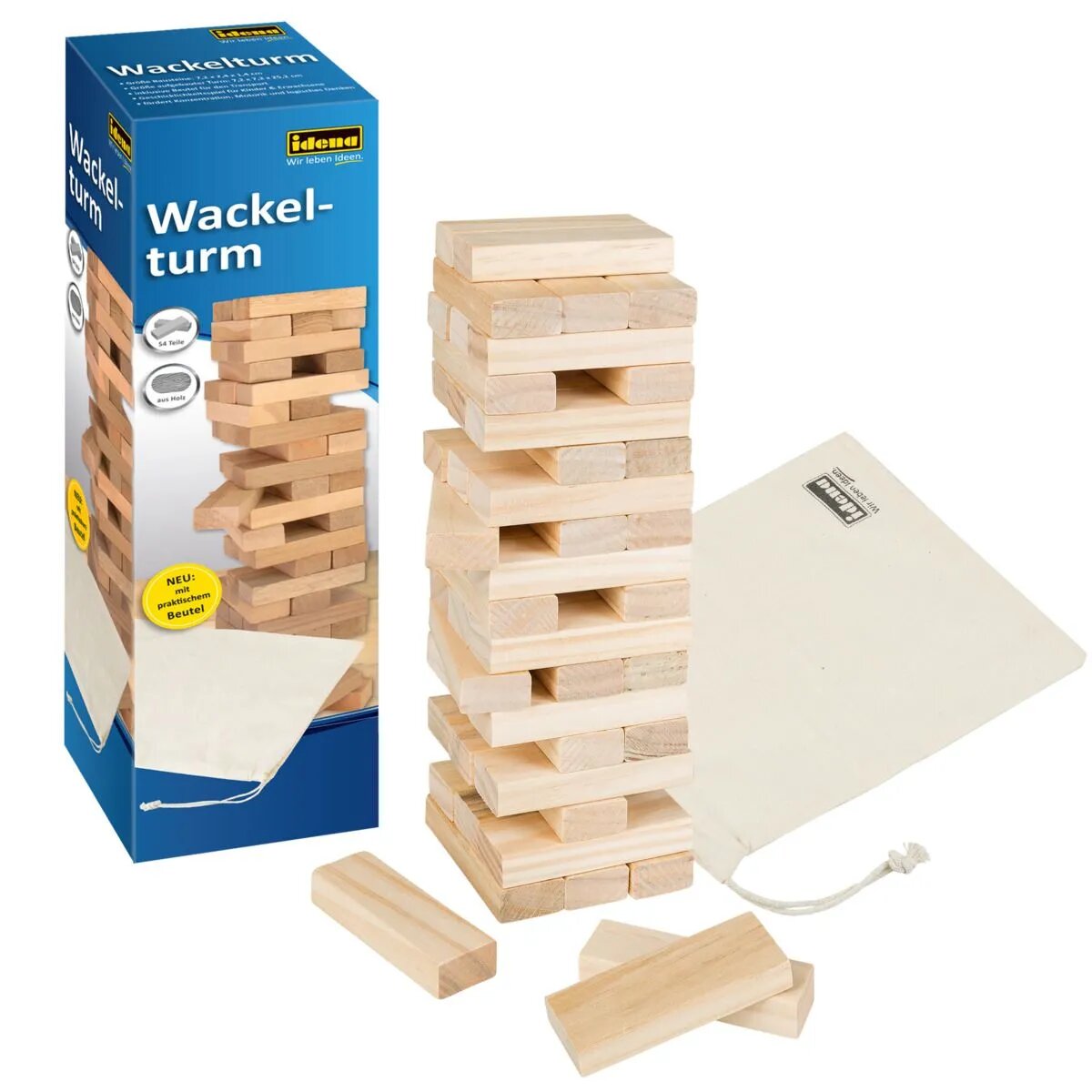 Idena 40087 Wackelturm aus Holz, 26 x 8 x 8 cm