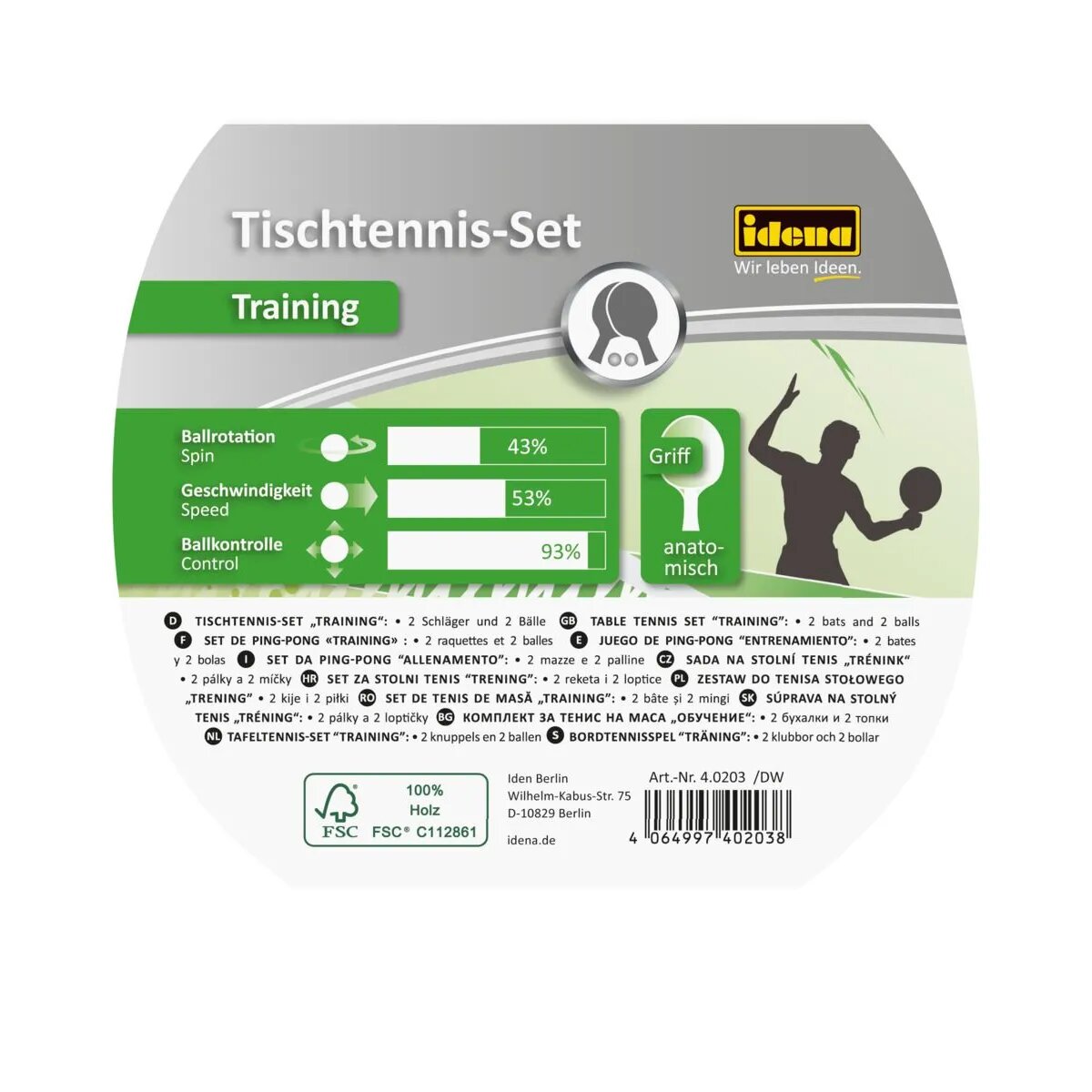 Idena 40203 Tischtennis-Set, 1 Set, 2-fach sortiert