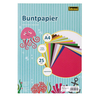 Idena Buntpapier, DIN A4, 25 Blatt, ungummiert, farbig sortiert