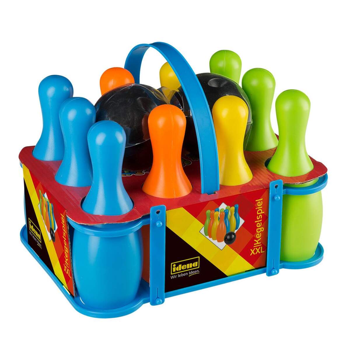 Idena Kegelspiel Set XXL 10 Kegel + 2 Kugeln