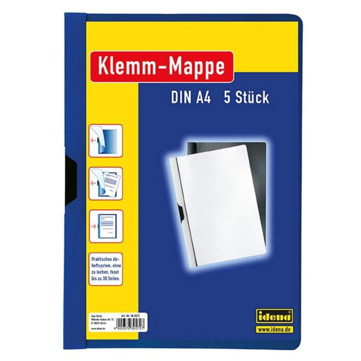 Idena Klemm-Mappe A4, Blau, 5er