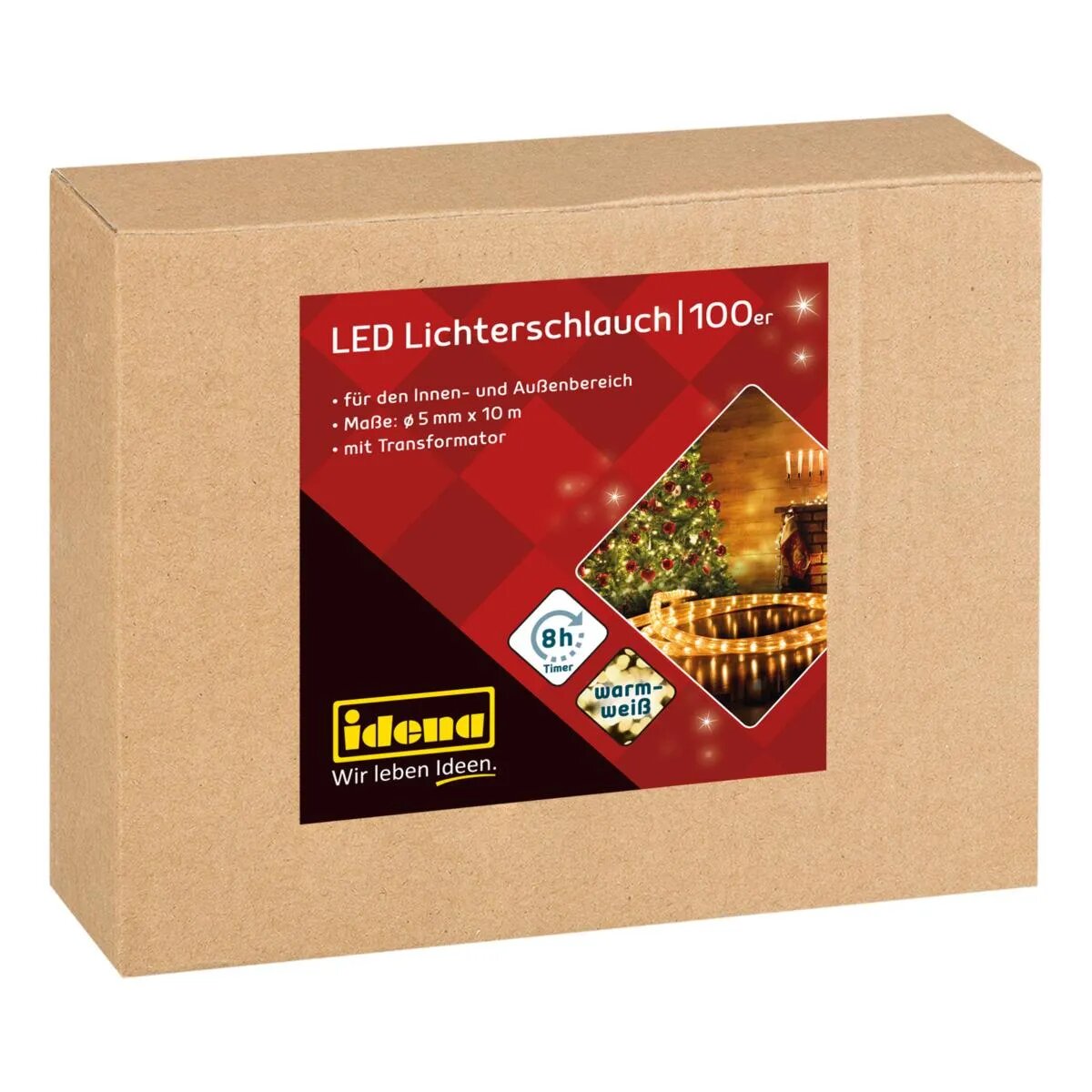 Idena LED Lichterschlauch mit 100 LED in warm weiß, Timer Funktion Länge ca. 10 m