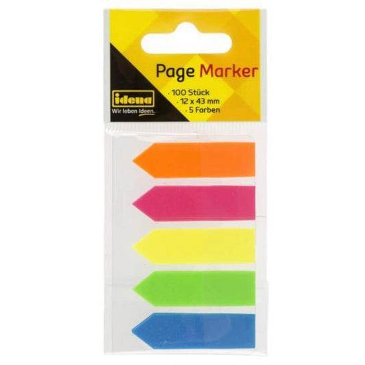 Idena Page Marker Pfeil, 100 Stück, 12 x 43 mm, 5 Neonfarben