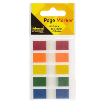 Idena Page Marker Streifen, 100 Stück, 12 x 43 mm, 5 Farben