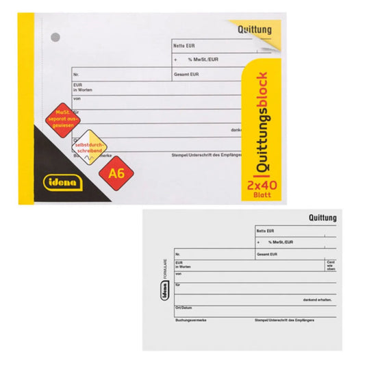 Idena Quittung A6 quer  2x40 Blatt MwSt FSC-Mix