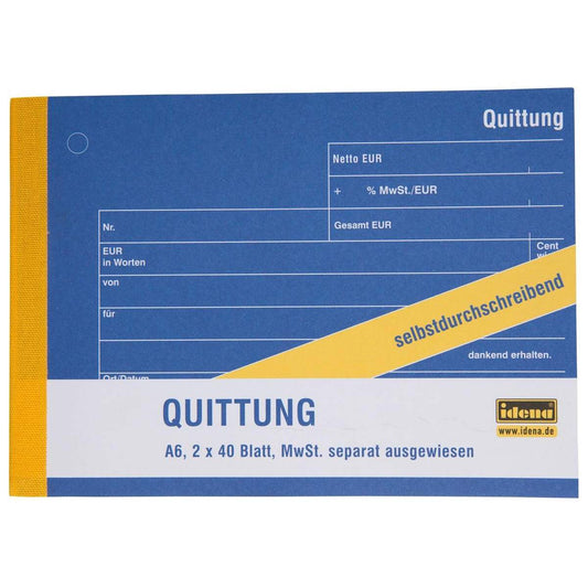 Idena Quittung A6 Quer mit MwSt, 2x40 Blatt