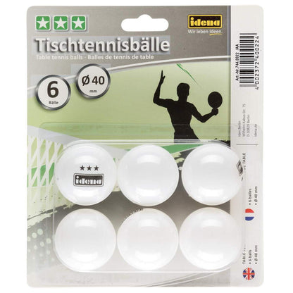 Idena Tischtennisbälle, 6er-Set, 3 Sterne, weiß