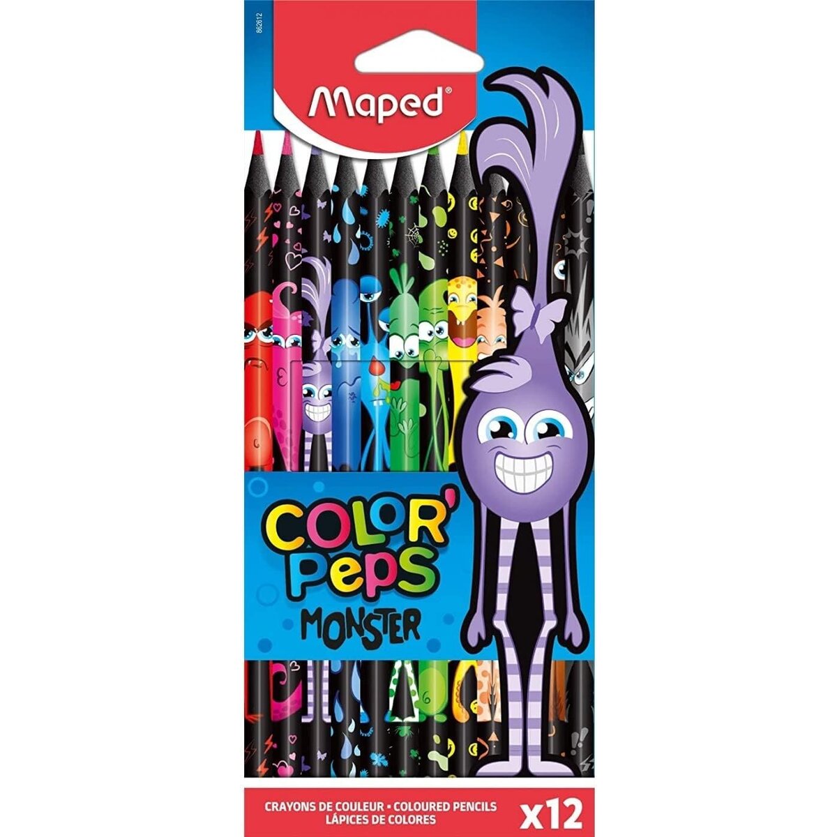 Maped ergonomische Drei-Kant-Buntstifte, Farbstifte COLOR’PEPS BLACK MONSTER, 12 Stück