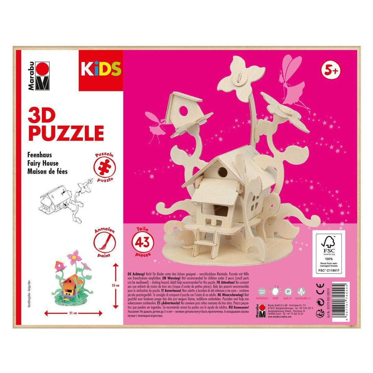 Marabu KiDS 3D Holzpuzzle Feenhaus, 43 Teile, ca. 21 x 23 cm