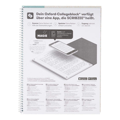 Oxford Recycling Collegeblock A4+ (220 x 295 mm), 80 Blatt, dotted, 90 g/m², 4fach gelocht, Optik Paper®