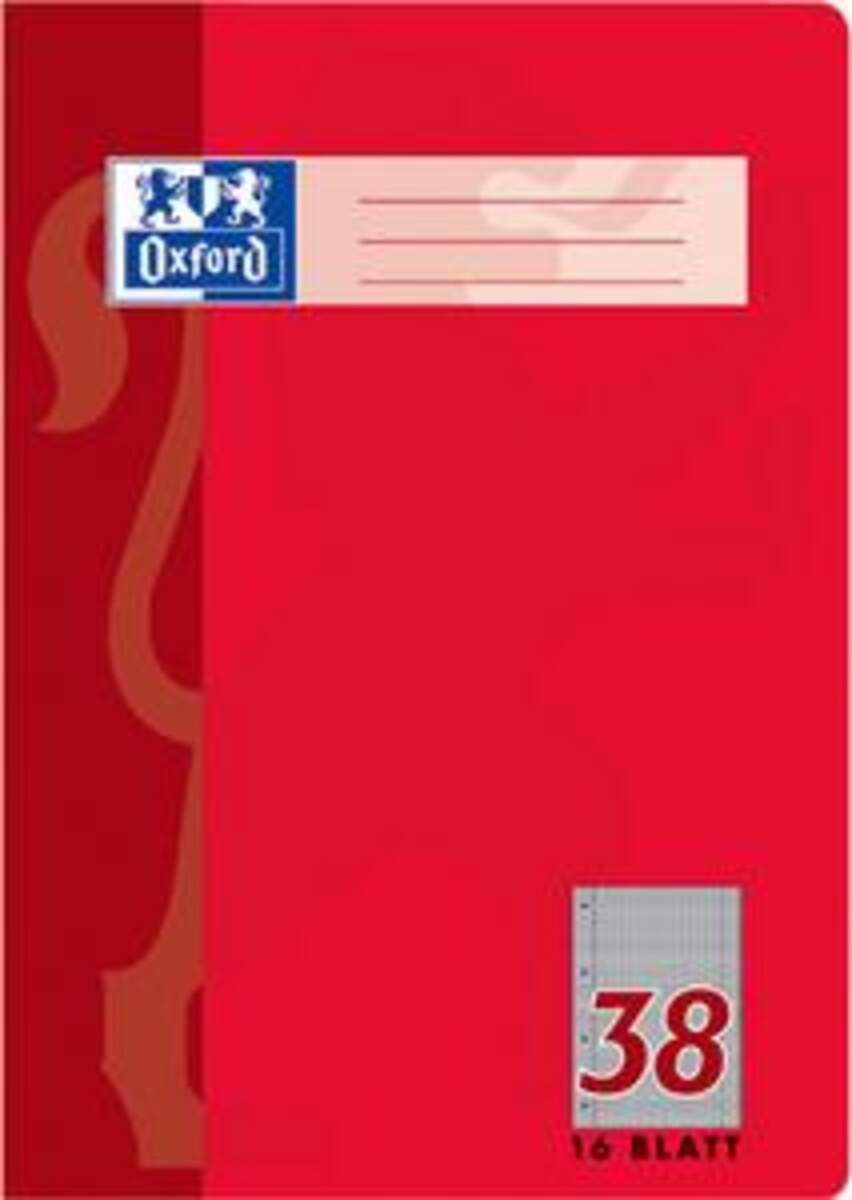 Oxford Schulheft A4, kariert, Lineatur 38, 16 Blatt, rot, Optik Paper®