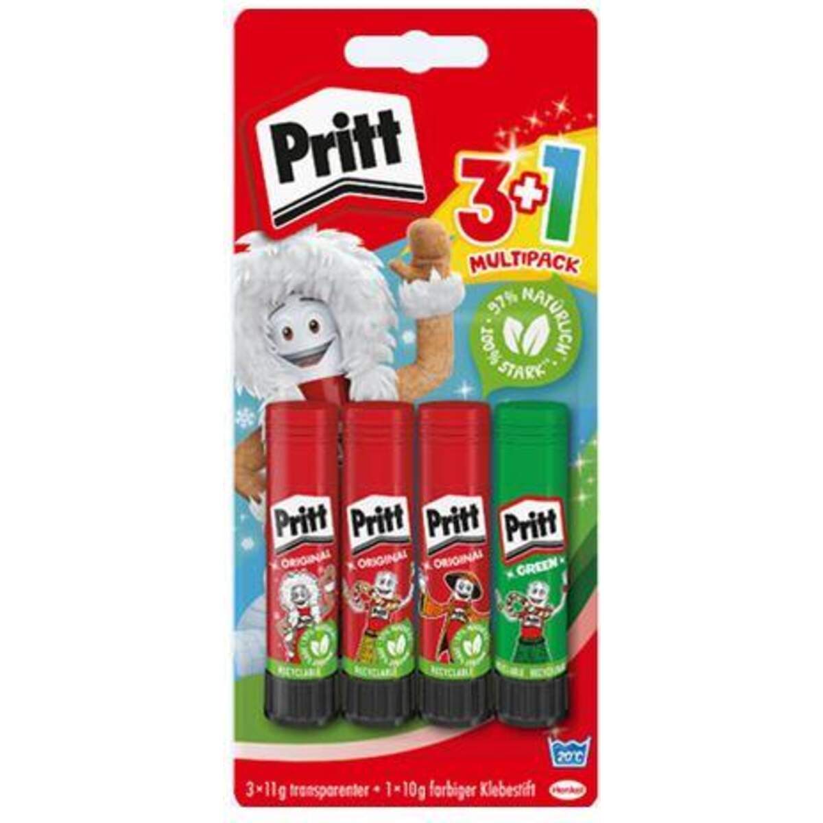 Pritt Klebestifte 3+1, 3x 11g +1x 10g Gold oder Silber, 1 Packung, sortiert