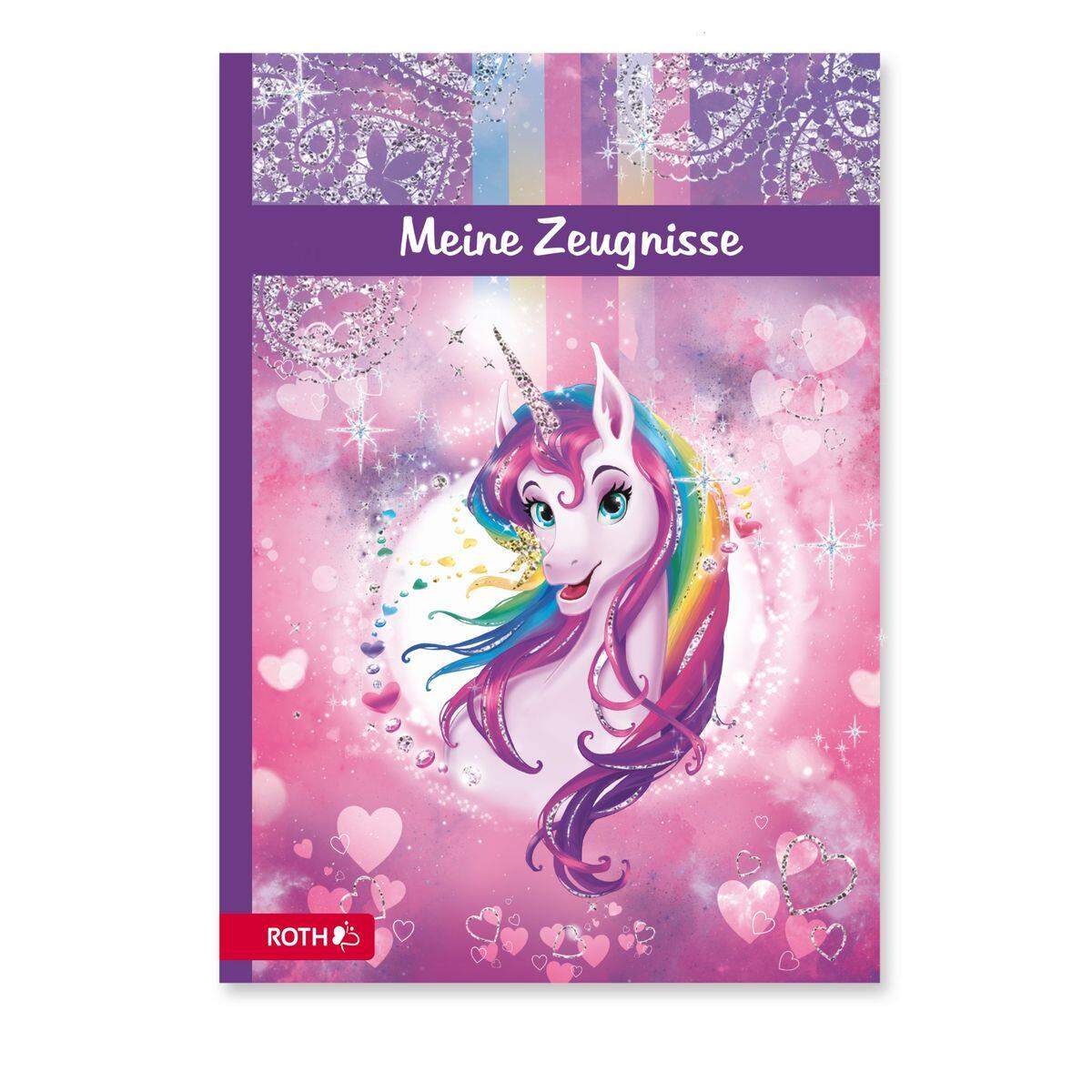 Roth Zeugnismappe mit Design und Effekt, A4, Glitter, 10 Einlagen, Einhornportrait