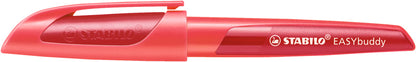 Schulfüller mit Standard-Feder M - STABILO EASYbuddy in koralle/rot - Schreibfarbe blau (löschbar) - Einzelstift - inklusive Patrone