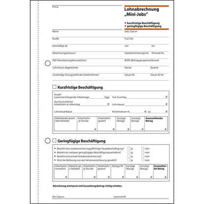 Sigel Lohnabrechnung für "Mini-Jobs" LO519 A5, mit Blaupapier, 50 Blatt