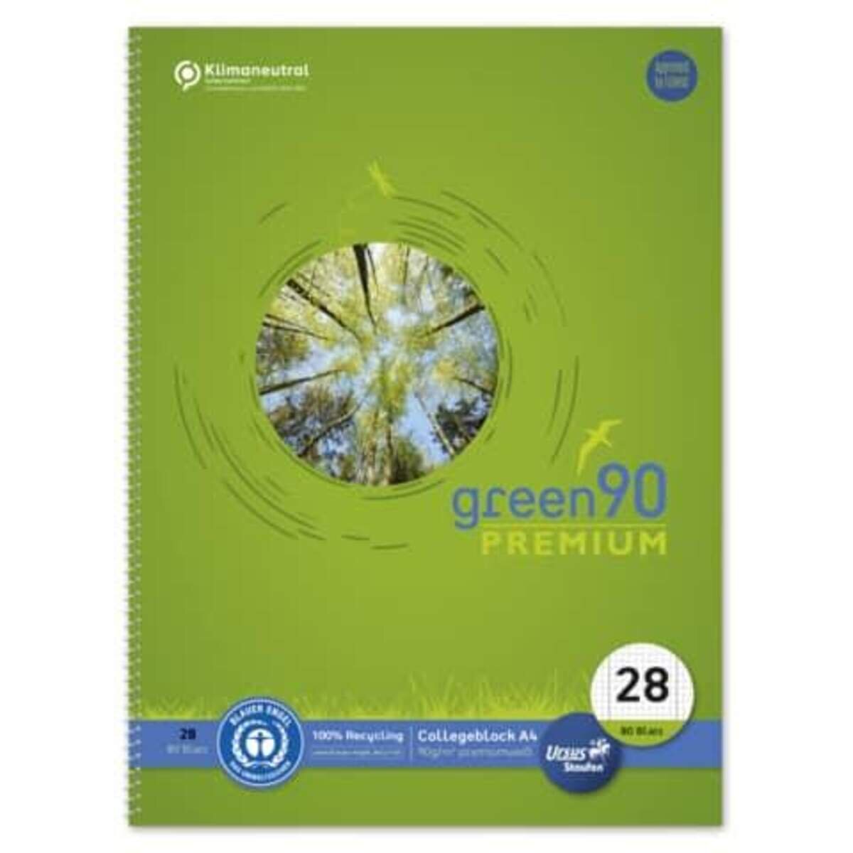 Staufen Green Collegeblock Lin28 A4 80 Blatt 90g/qm 5mm kariert mit RL 4-Loch grün