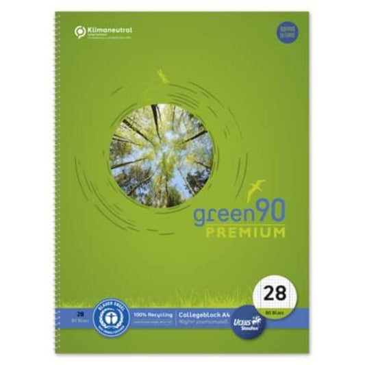 Staufen Green Collegeblock Lin28 A4 80 Blatt 90g/qm 5mm kariert mit RL 4-Loch grün