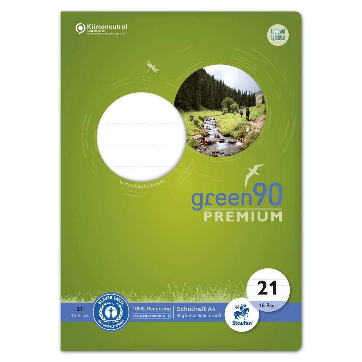 Staufen Green Schulheft Lin21 A4 16 Blatt 90g/qm 9mm liniert