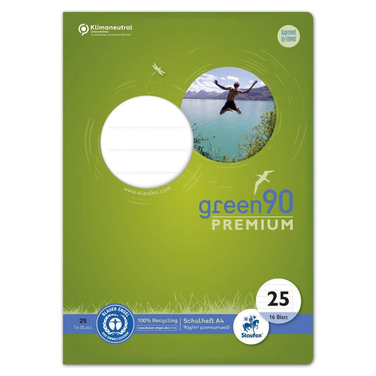 Staufen Green Schulheft Lin25 A4 16 Blatt 90g/qm 9mm liniert mit Rand