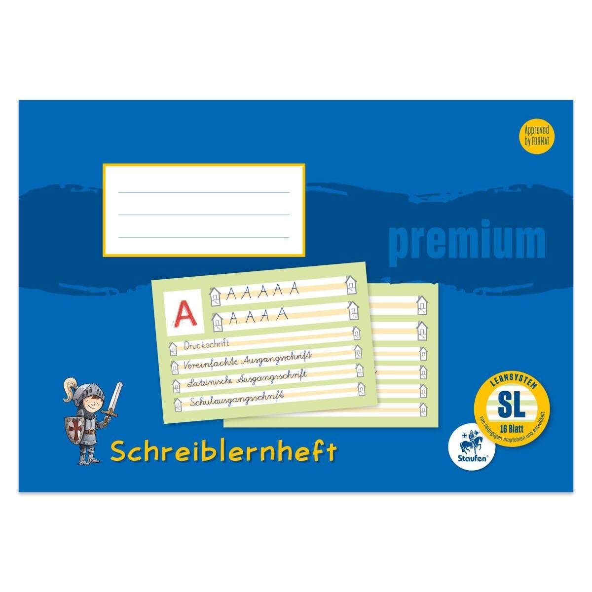 Staufen Premium Schreiblernheft LinSL A4 quer 16 Blatt 80g/qm mit farbiger Mittelzeile