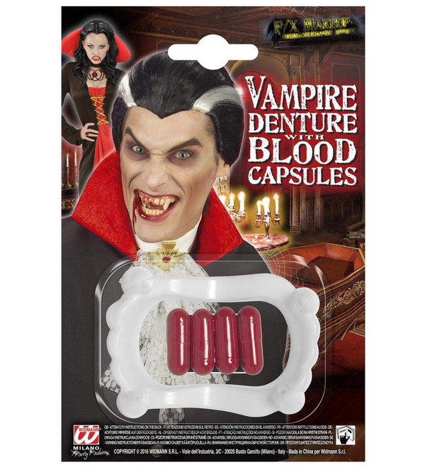 Widmann Vampirzähne PVC und 4 Blutkapseln